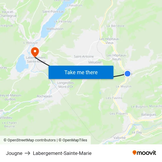 Jougne to Labergement-Sainte-Marie map