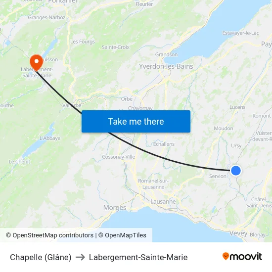 Chapelle (Glâne) to Labergement-Sainte-Marie map