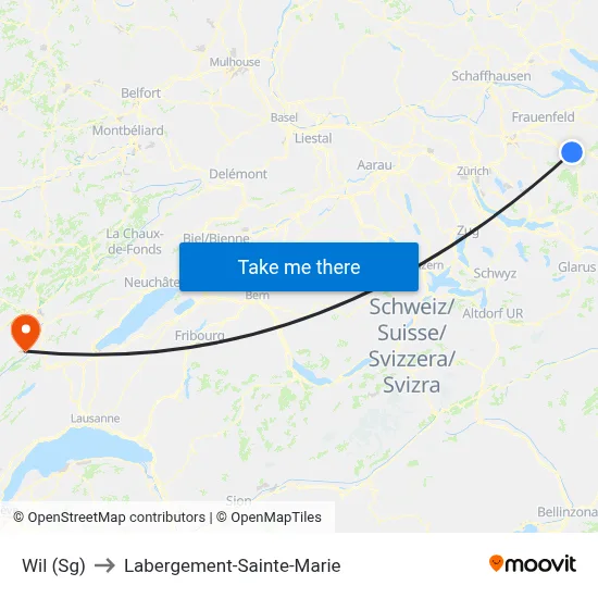 Wil (Sg) to Labergement-Sainte-Marie map