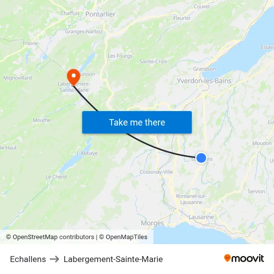 Echallens to Labergement-Sainte-Marie map