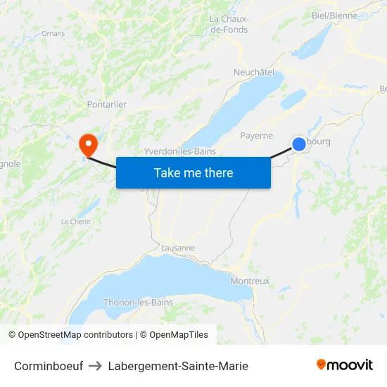 Corminboeuf to Labergement-Sainte-Marie map