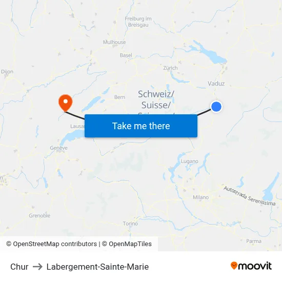 Chur to Labergement-Sainte-Marie map