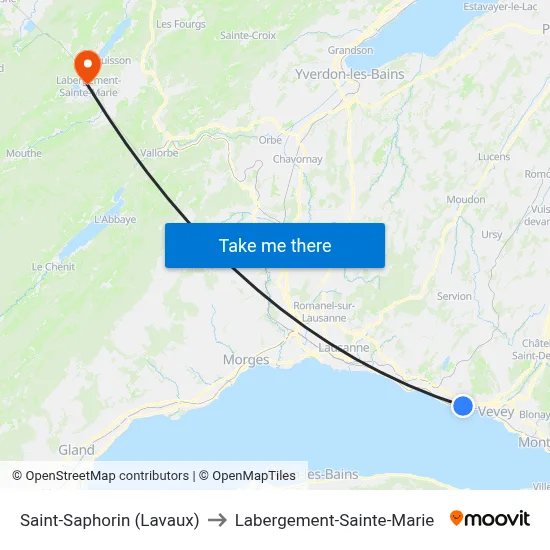 Saint-Saphorin (Lavaux) to Labergement-Sainte-Marie map