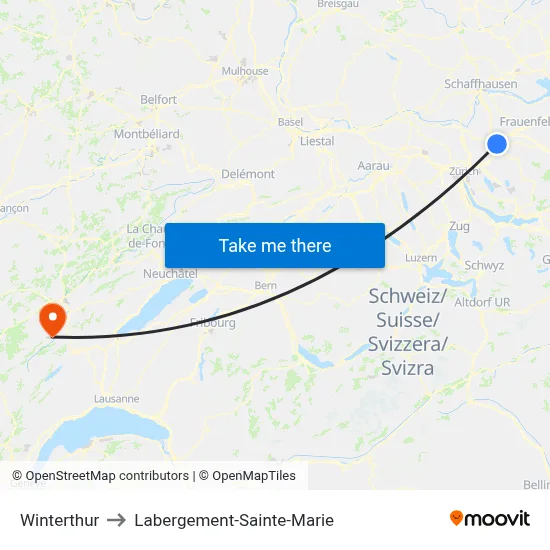 Winterthur to Labergement-Sainte-Marie map