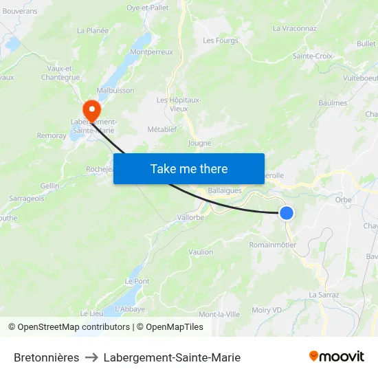 Bretonnières to Labergement-Sainte-Marie map