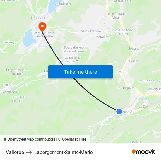 Vallorbe to Labergement-Sainte-Marie map