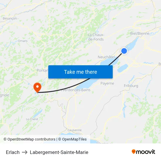 Erlach to Labergement-Sainte-Marie map