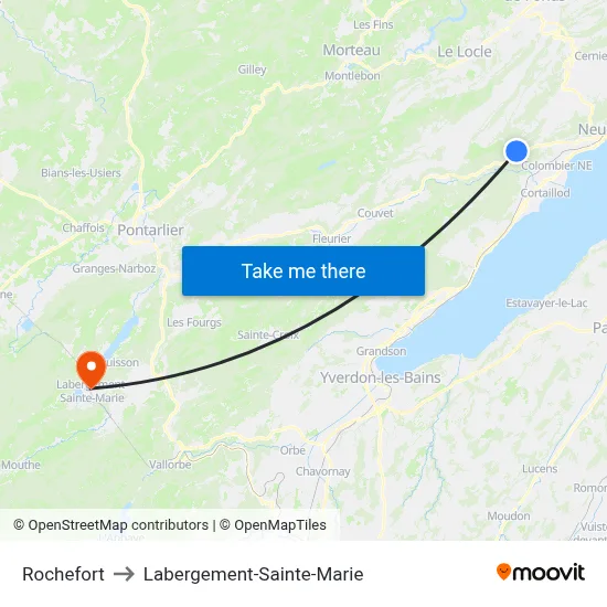 Rochefort to Labergement-Sainte-Marie map