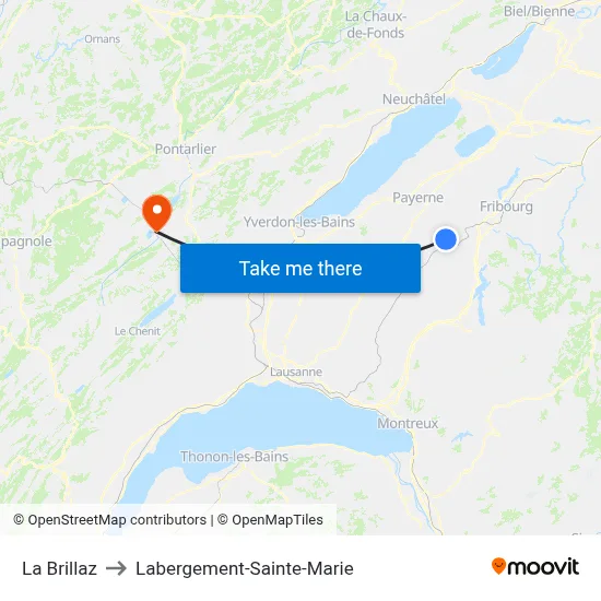 La Brillaz to Labergement-Sainte-Marie map