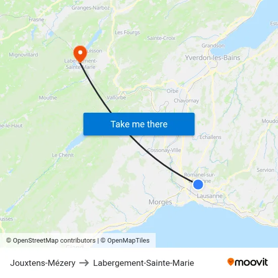 Jouxtens-Mézery to Labergement-Sainte-Marie map