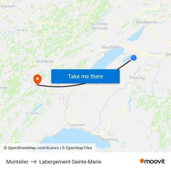 Muntelier to Labergement-Sainte-Marie map