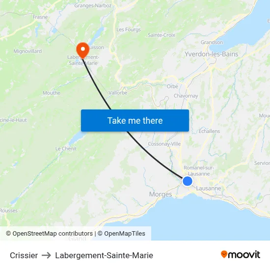 Crissier to Labergement-Sainte-Marie map