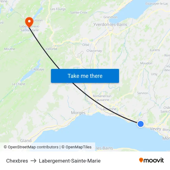 Chexbres to Labergement-Sainte-Marie map