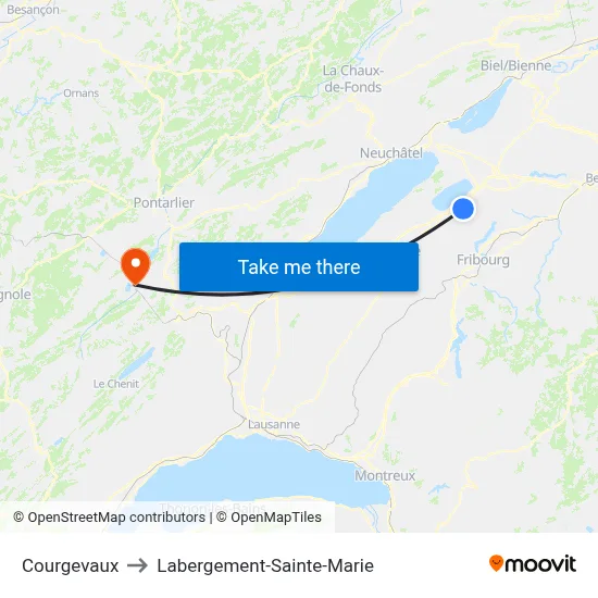 Courgevaux to Labergement-Sainte-Marie map