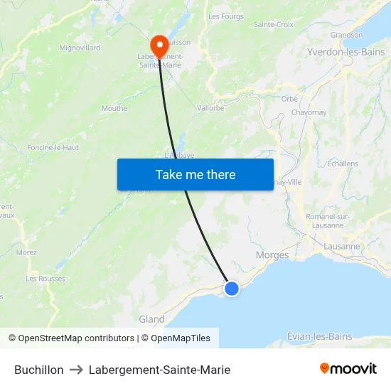 Buchillon to Labergement-Sainte-Marie map