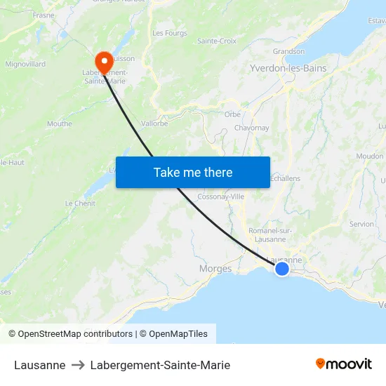 Lausanne to Labergement-Sainte-Marie map