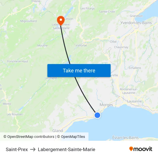 Saint-Prex to Labergement-Sainte-Marie map