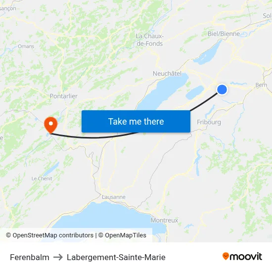 Ferenbalm to Labergement-Sainte-Marie map