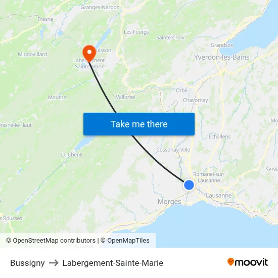 Bussigny to Labergement-Sainte-Marie map
