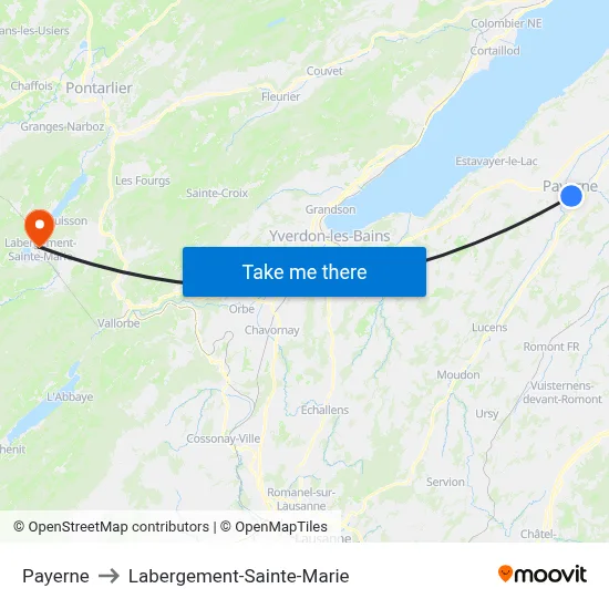 Payerne to Labergement-Sainte-Marie map