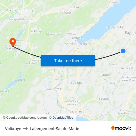 Valbroye to Labergement-Sainte-Marie map