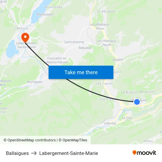 Ballaigues to Labergement-Sainte-Marie map