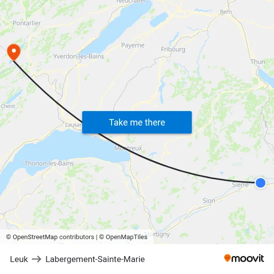 Leuk to Labergement-Sainte-Marie map