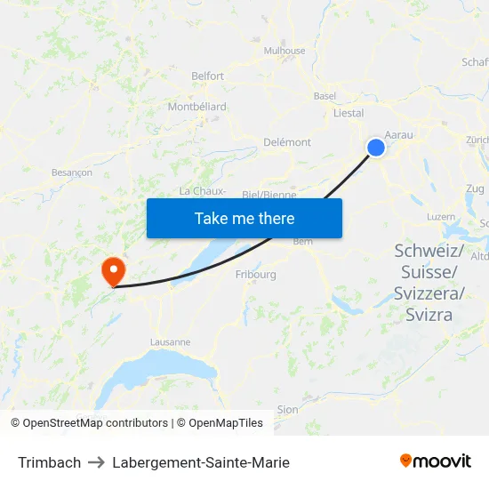 Trimbach to Labergement-Sainte-Marie map