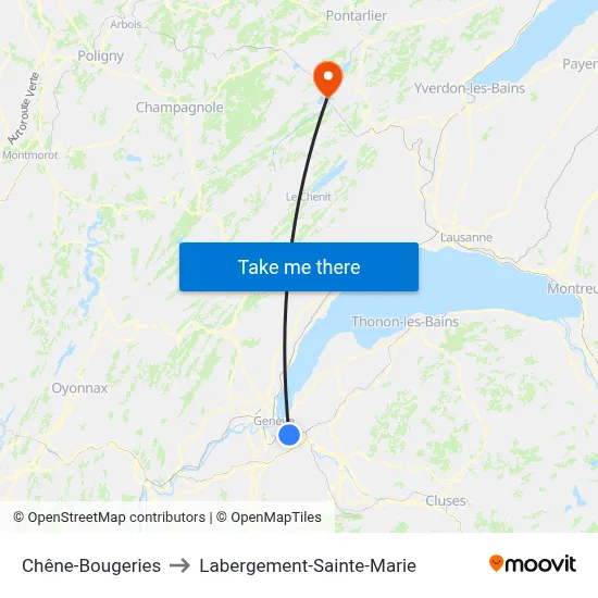 Chêne-Bougeries to Labergement-Sainte-Marie map