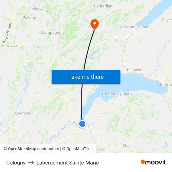 Cologny to Labergement-Sainte-Marie map