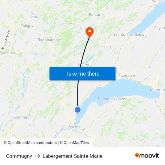 Commugny to Labergement-Sainte-Marie map