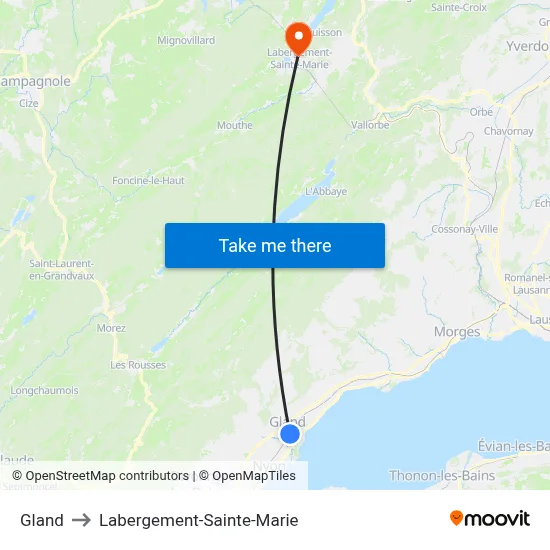 Gland to Labergement-Sainte-Marie map