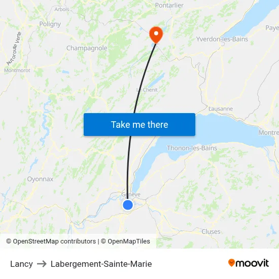 Lancy to Labergement-Sainte-Marie map