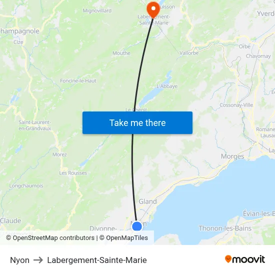 Nyon to Labergement-Sainte-Marie map