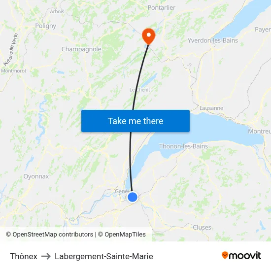 Thônex to Labergement-Sainte-Marie map