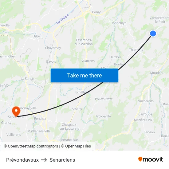 Prévondavaux to Senarclens map