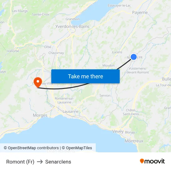 Romont (Fr) to Senarclens map