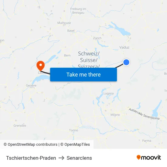 Tschiertschen-Praden to Senarclens map