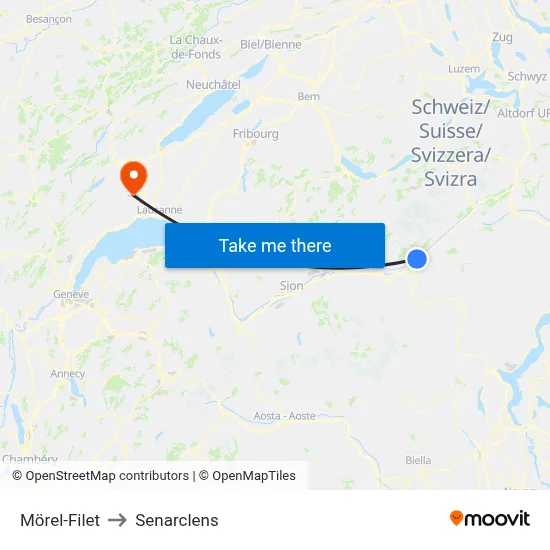 Mörel-Filet to Senarclens map
