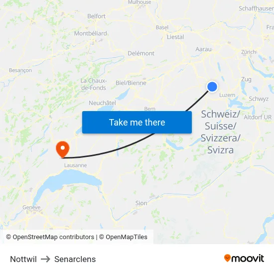 Nottwil to Senarclens map