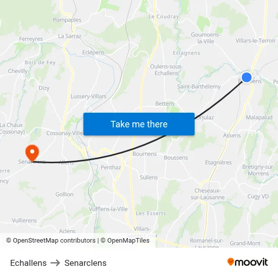 Echallens to Senarclens map
