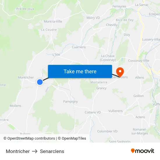 Montricher to Senarclens map