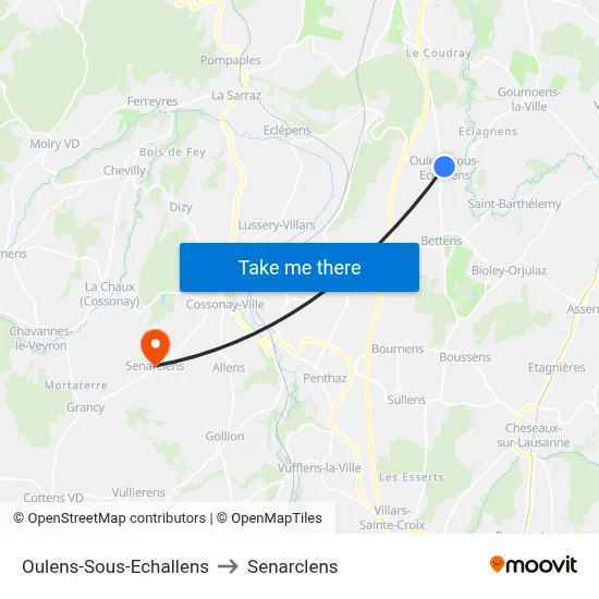 Oulens-Sous-Echallens to Senarclens map