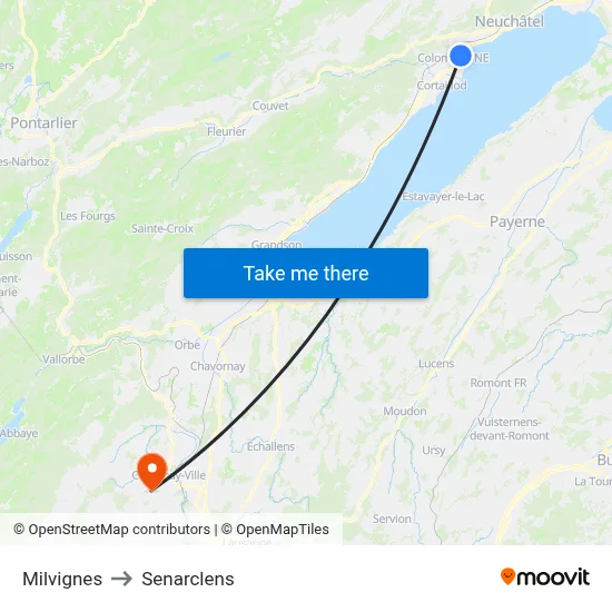 Milvignes to Senarclens map