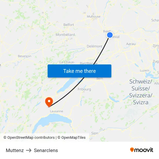 Muttenz to Senarclens map