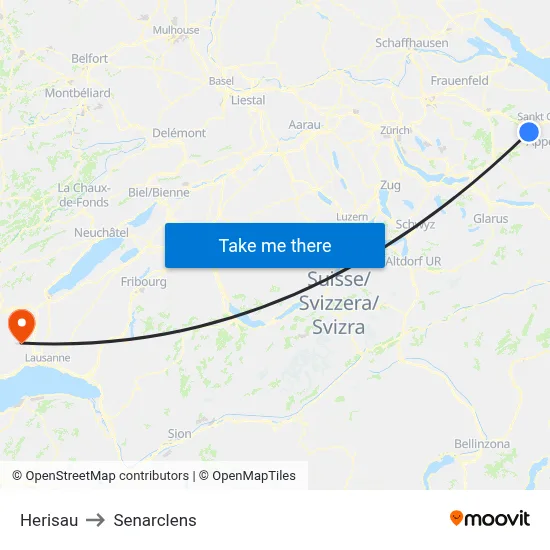 Herisau to Senarclens map
