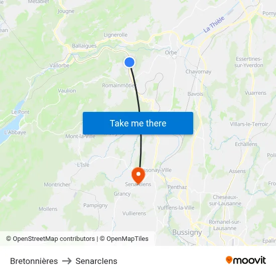 Bretonnières to Senarclens map