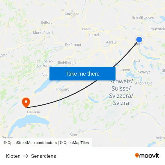 Kloten to Senarclens map