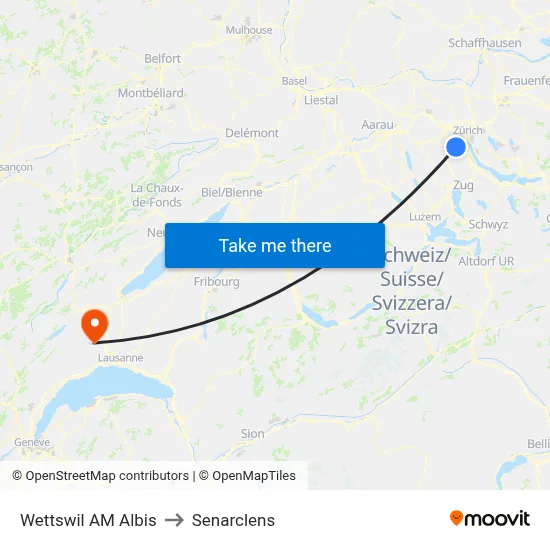 Wettswil AM Albis to Senarclens map