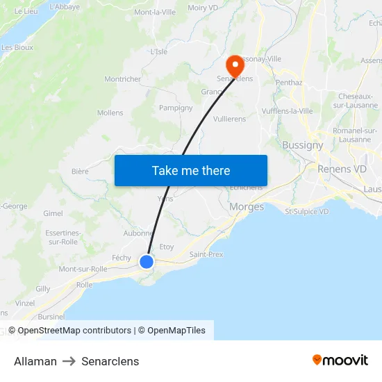 Allaman to Senarclens map